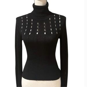 Alice + Olivia Black Cutout Turtleneck Sweater